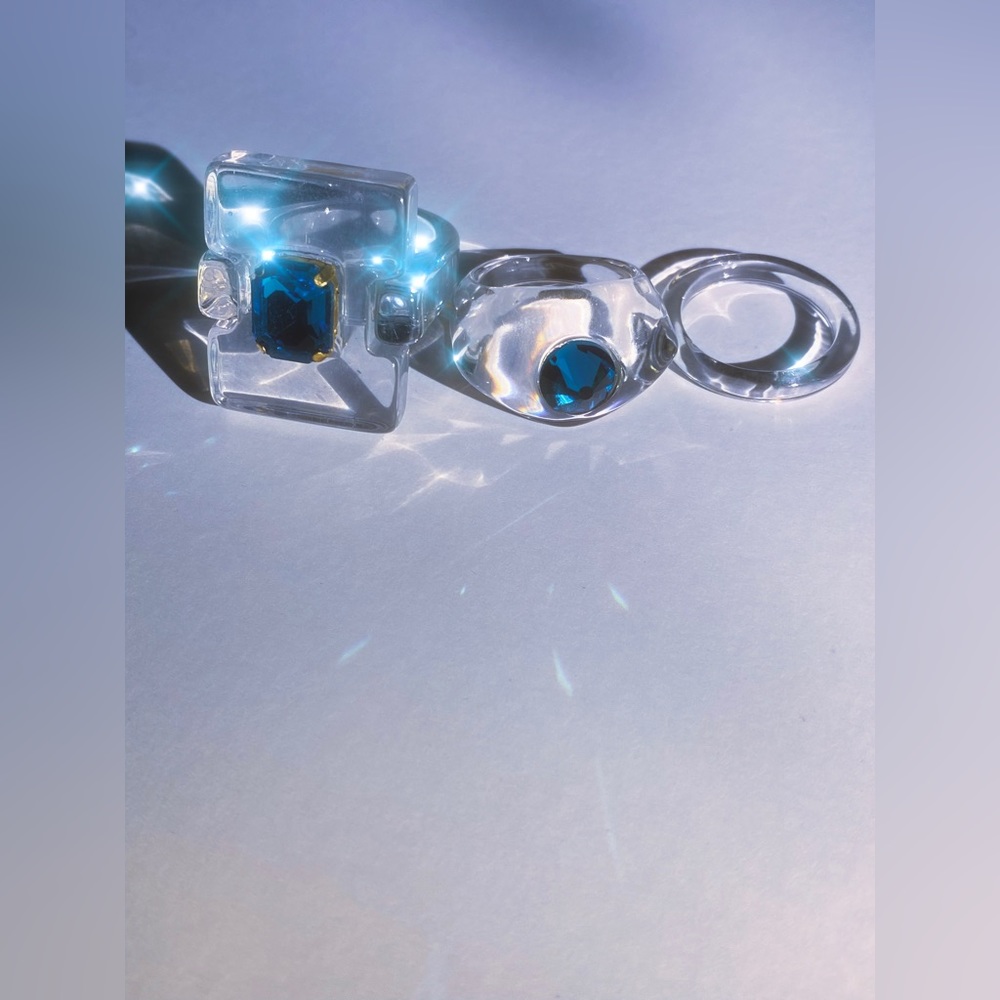 Clear blue retro y2k style rings accessories